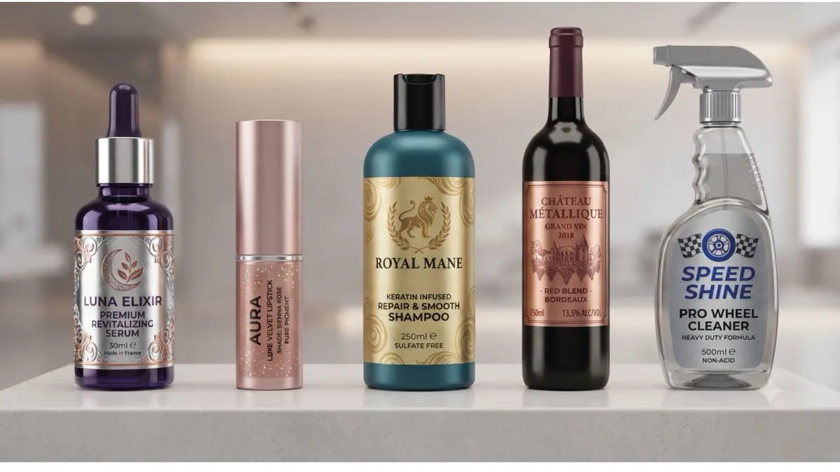 Botellas y envases con etiquetas metalizadas